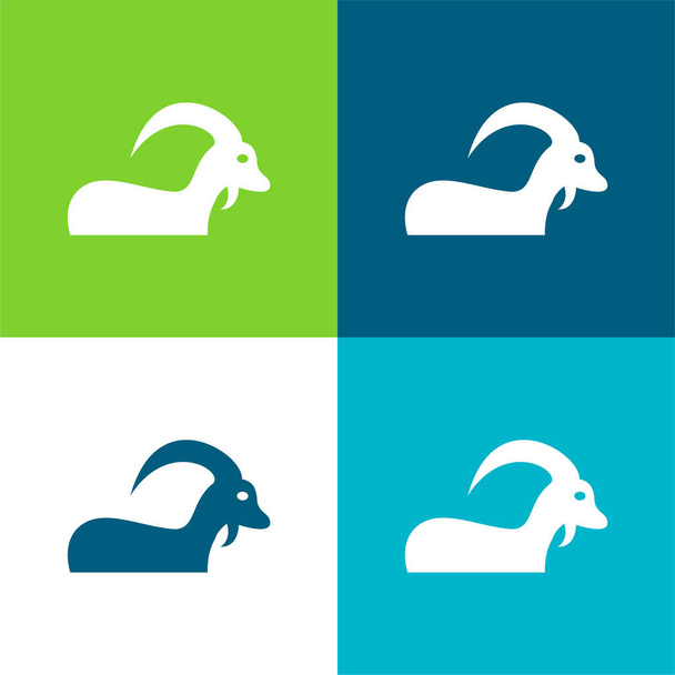 Aries Sign With Big Horns Flat four color minimal icon set - Vector, Image