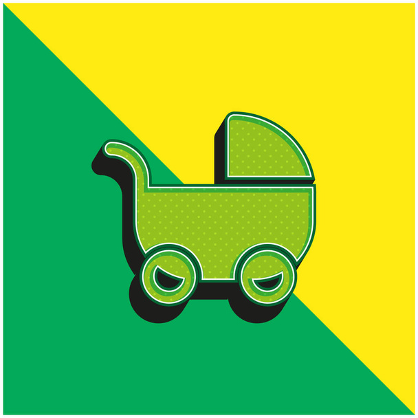 Bebek Arabası Yeşil ve Sarı 3D vektör simgesi - Vektör, Görsel