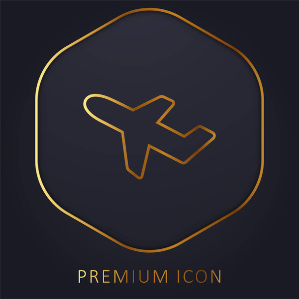 Vliegtuig dat opstijgt uit gouden lijn premium logo of pictogram - Vector, afbeelding