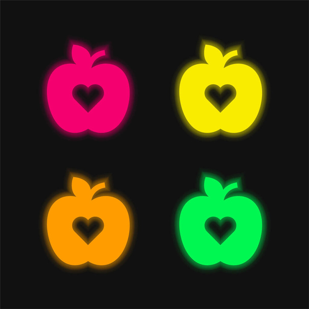 Apple cuatro colores brillante icono de vectores de neón - Vector, imagen