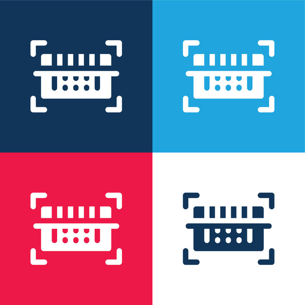 Barcode Scanner bleu et rouge quatre couleurs minimum jeu d'icônes - Vecteur, image