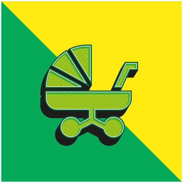 Baby Carriage Vihreä ja keltainen moderni 3d vektori kuvake logo - Vektori, kuva