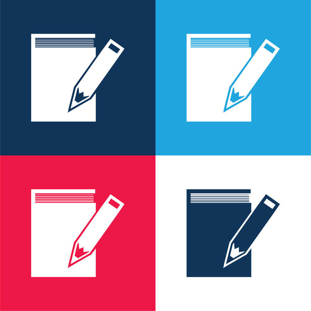 Livre Et Crayon bleu et rouge quatre couleurs minimum jeu d'icônes - Vecteur, image