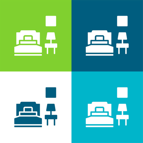 Quarto Flat quatro cores conjunto de ícones mínimos - Vetor, Imagem