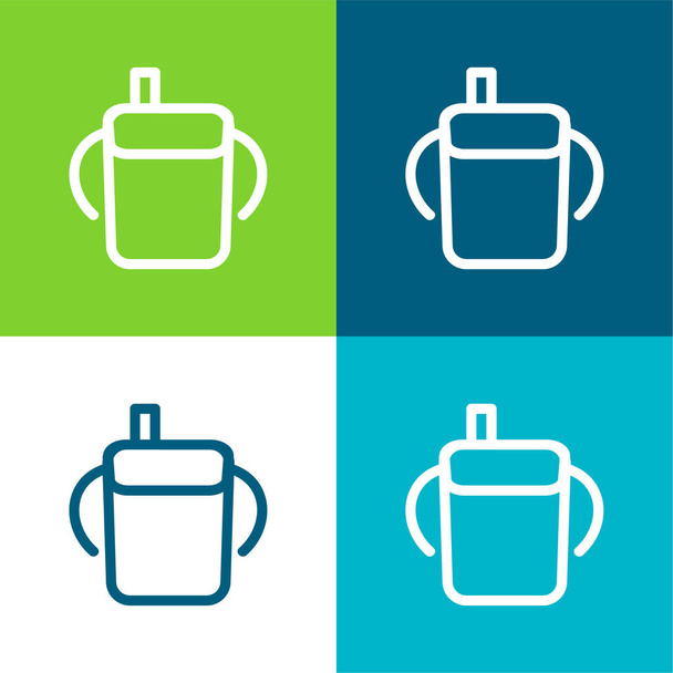 Baby Drinking Bottle Outline With Side Handles Flat four color minimal icon set - Vector, Image