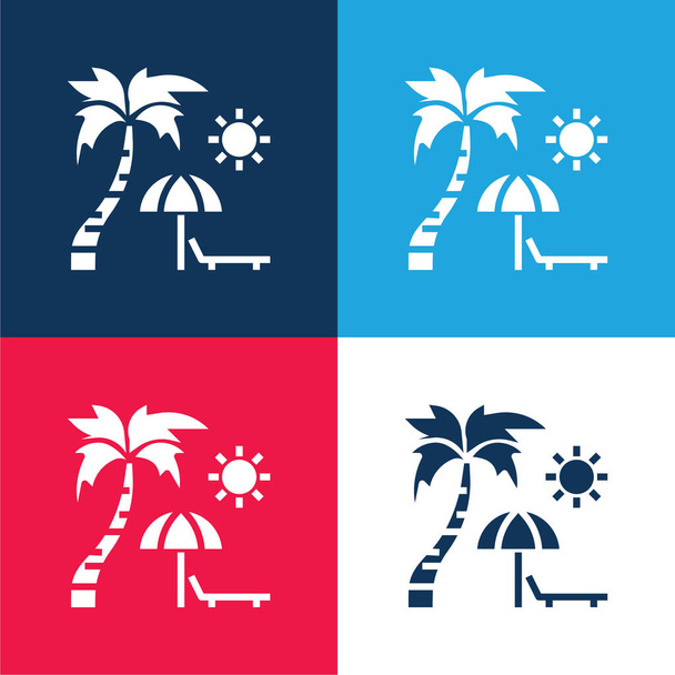 Spiaggia blu e rosso quattro colori set icona minimale - Vettoriali, immagini