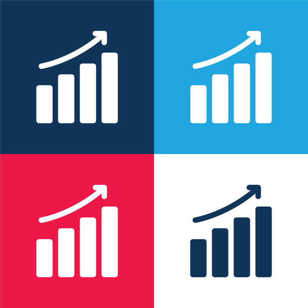 Bar Chart blue and red four color minimal icon set - Vector, Image