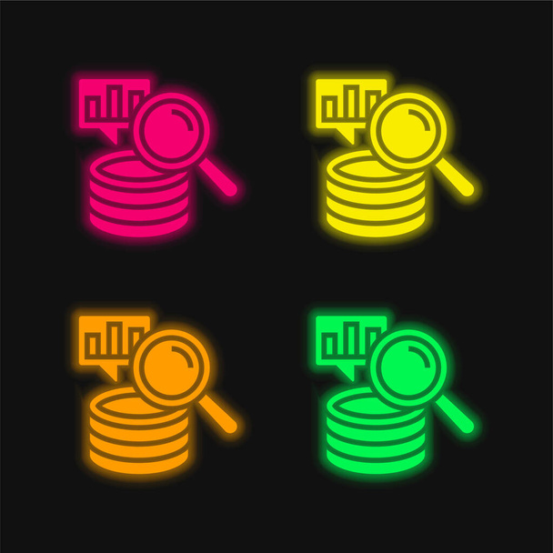 Big Data vier kleuren gloeiende neon vector pictogram - Vector, afbeelding