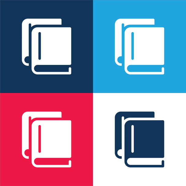 Books Overlapping Arrangement blue and red four color minimal icon set - Vector, Image