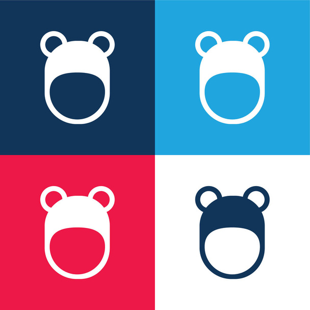 Chapéu de urso azul e vermelho conjunto de ícones mínimos de quatro cores - Vetor, Imagem