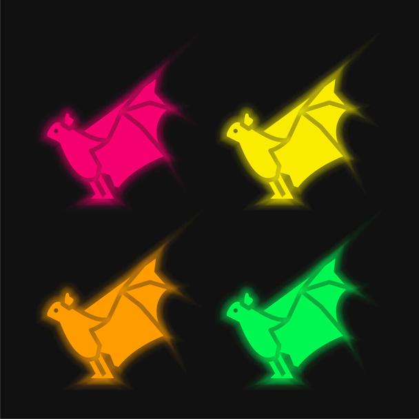 Yarasa dört renk parlayan neon vektör simgesi - Vektör, Görsel