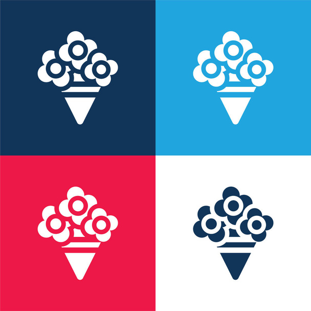 Bouquet blue and red four color minimal icon set - Vector, Image