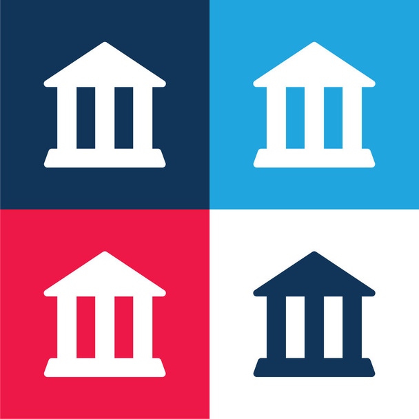 Здание банка синий и красный четыре цвета минимальный набор значков - Вектор,изображение