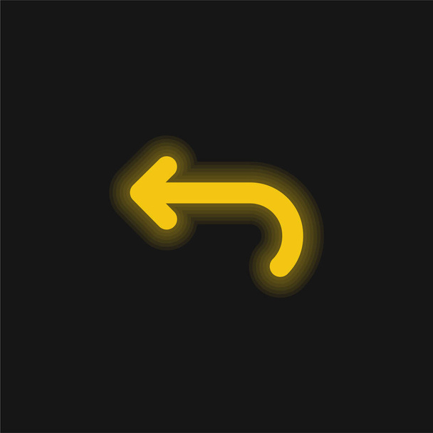 Atrás Flecha curva amarillo brillante icono de neón - Vector, imagen