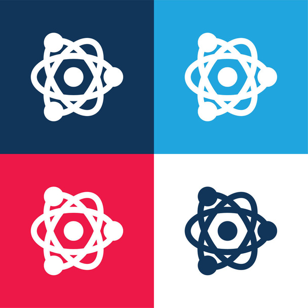 Atom sininen ja punainen nelivärinen minimaalinen kuvakesarja - Vektori, kuva