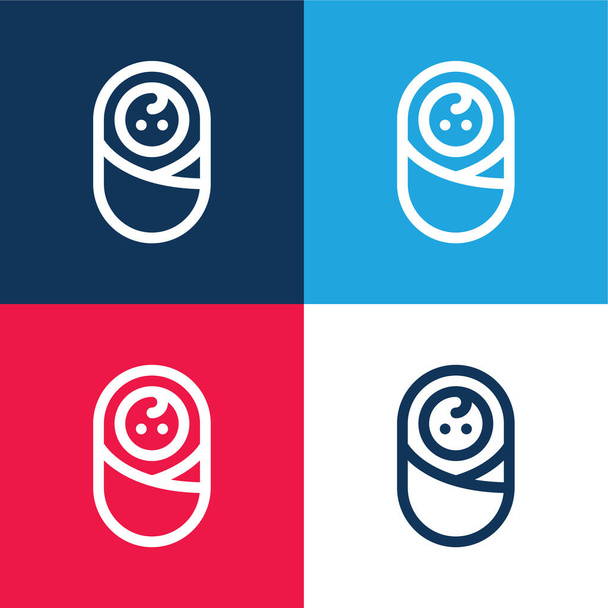 Baby blau und rot vier Farben minimalen Symbolsatz - Vektor, Bild
