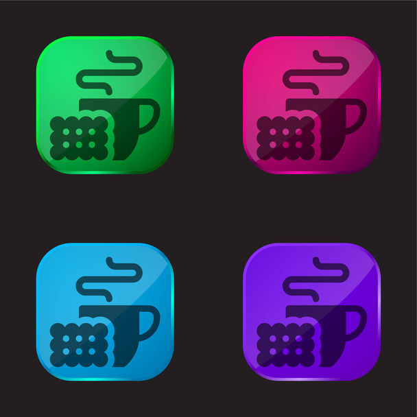 Snídaně čtyři barvy skleněné tlačítko ikona - Vektor, obrázek