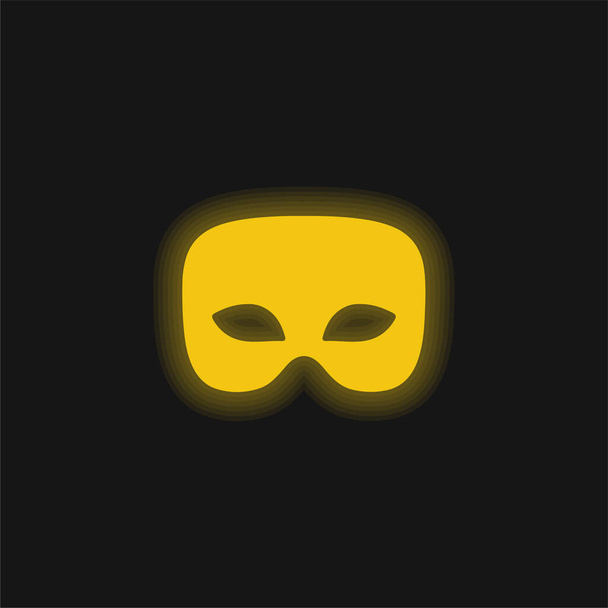 Zwarte Man Carnaval Masker geel gloeiende neon pictogram - Vector, afbeelding