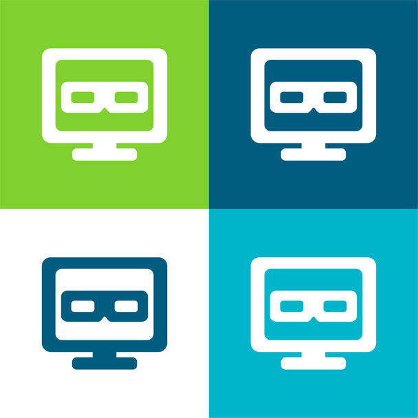 3D Television Flat four color minimal icon set - Vector, Image
