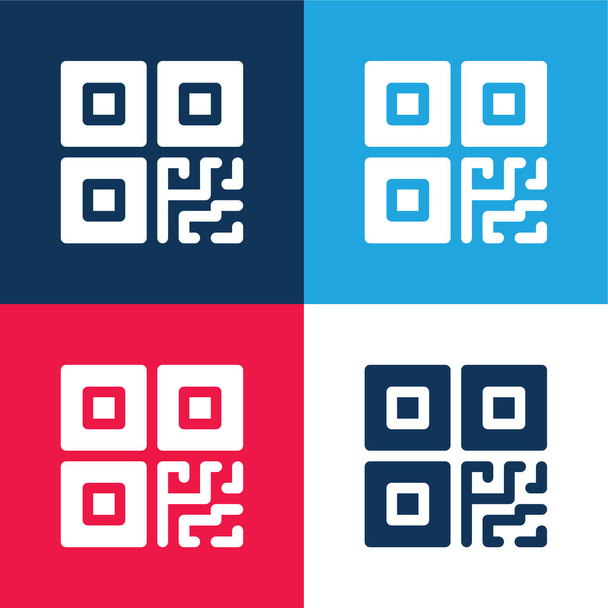 Barcode blauw en rood vier kleuren minimale pictogram set - Vector, afbeelding