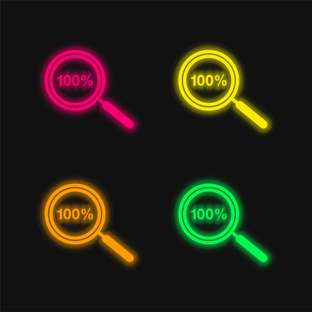 100 Percent Zoom Symbol four color glowing neon vector icon - Vector, Image