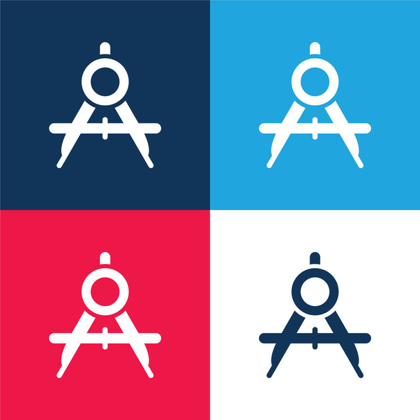 Big Compass Open blue and red four color minimal icon set - Vector, Image