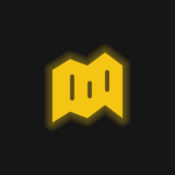 Mapa negro plegado Símbolo de papel amarillo brillante icono de neón - Vector, Imagen