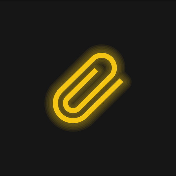 Bevestig Paperclip Symbool geel gloeiend neon pictogram - Vector, afbeelding