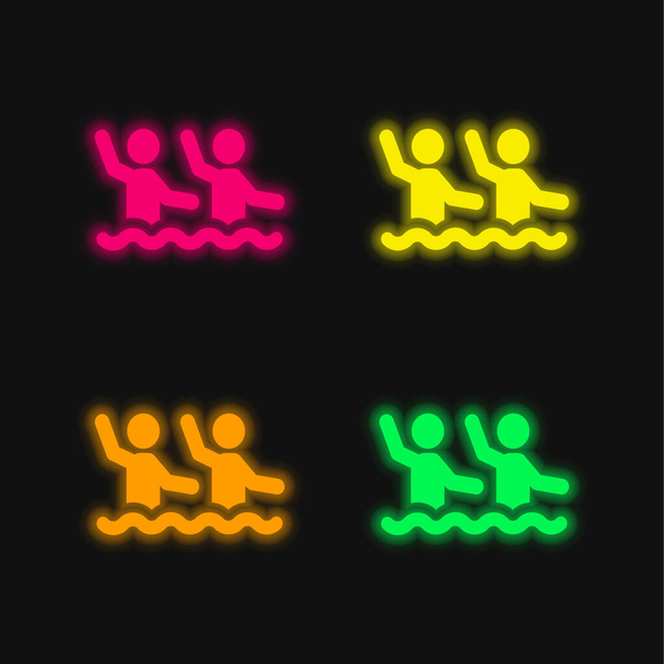 Aqua Gym four color glowing neon vector icon - Vector, Image