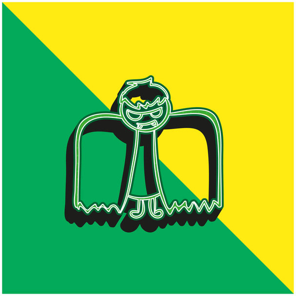 Garçon Avec Halloween Costume ailé Vert et jaune icône vectorielle 3D moderne logo - Vecteur, image