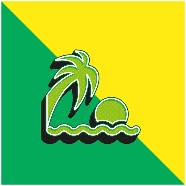 Beach Sunset Vihreä ja keltainen moderni 3d vektori kuvake logo - Vektori, kuva