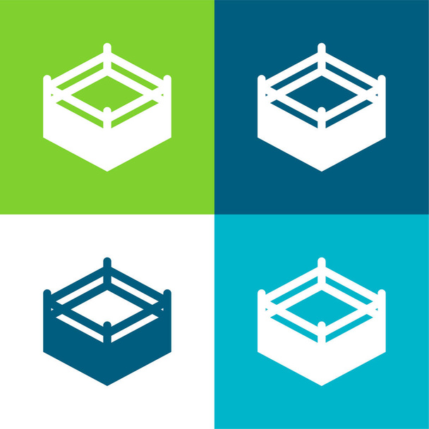Boxeo Plano de cuatro colores mínimo icono conjunto - Vector, imagen