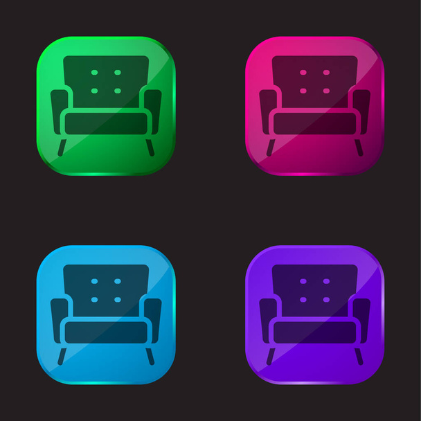 Sillón icono de botón de cristal de cuatro colores - Vector, imagen