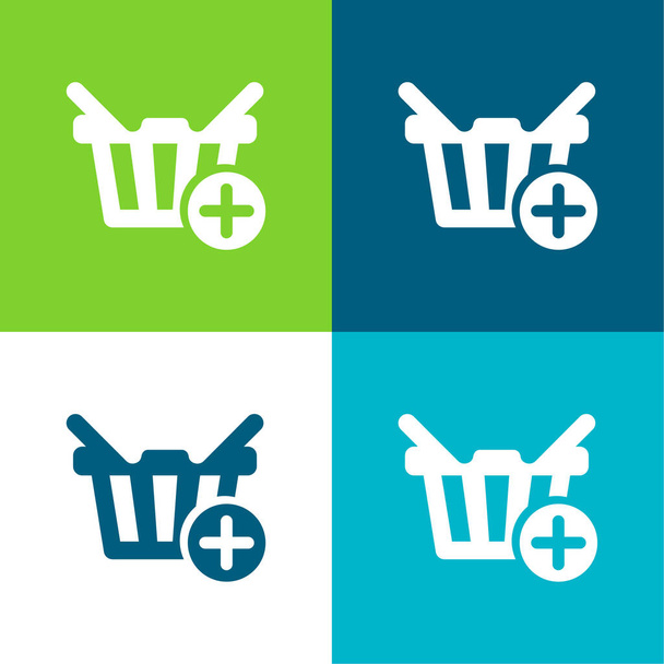 Adicionar ao cesto de compras Botão E Commerce Flat quatro cores conjunto de ícones mínimos - Vetor, Imagem