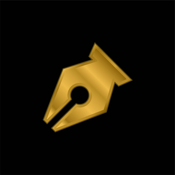 Punto negro de la pluma en Diagonal para el símbolo de la interfaz de escritura chapado en oro icono metálico o vector de logotipo - Vector, Imagen