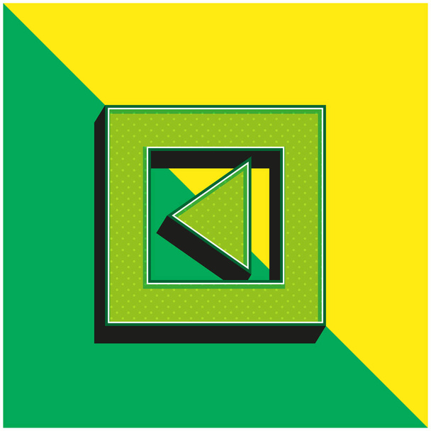 Triángulo de flecha trasera en el botón cuadrado bruto verde y amarillo moderno vector 3d icono logo - Vector, imagen