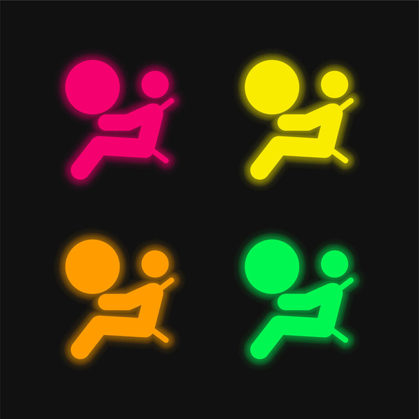 Airbag four color glowing neon vector icon - Vector, Image