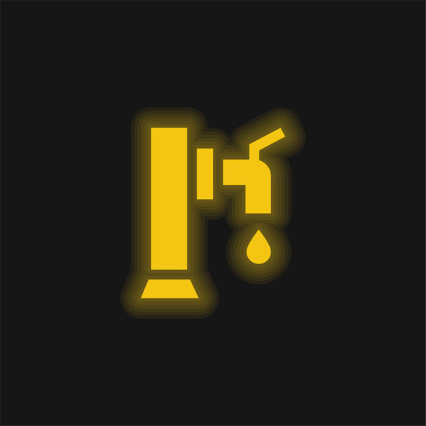 ビール黄色の輝くネオンアイコンをタップ - ベクター画像