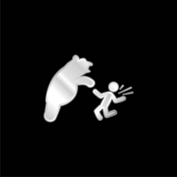 Niedźwiedź Atakujący posrebrzaną metaliczną ikonę - Wektor, obraz