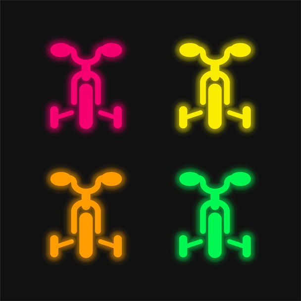 Bicicleta ícone de vetor de néon brilhante de quatro cores - Vetor, Imagem