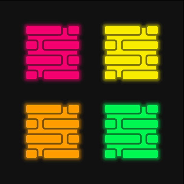 Brickwall cuatro colores brillante icono de vectores de neón - Vector, Imagen