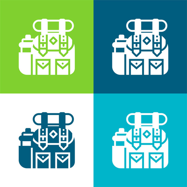 Backpack Flat four color minimal icon set - Vector, Image