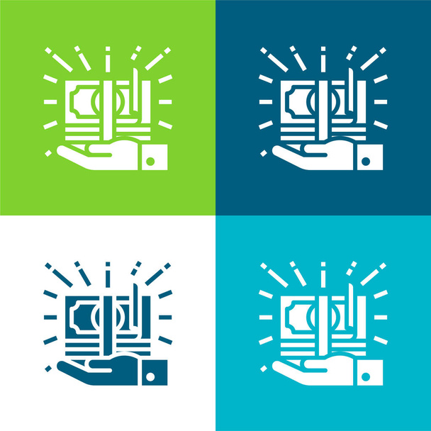 Billete Conjunto de iconos mínimo de cuatro colores plano - Vector, Imagen