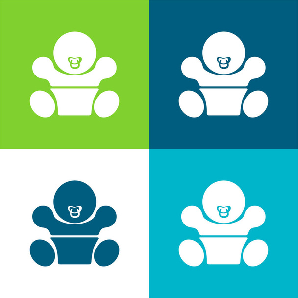Bebé con chupete Plano de cuatro colores mínimo icono conjunto - Vector, imagen