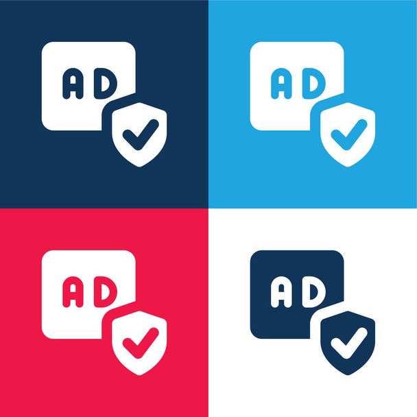Ad Block blue and red four color minimal icon set - Vector, Image
