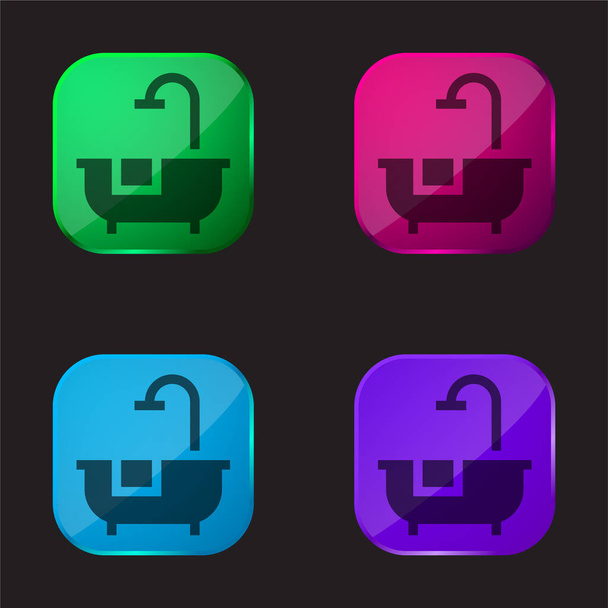 Cuarto de baño icono de botón de cristal de cuatro colores - Vector, imagen