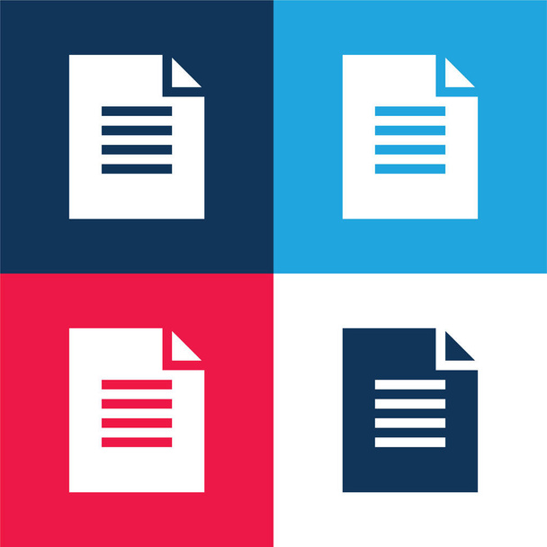 Archiv modrá a červená čtyři barvy minimální ikona nastavena - Vektor, obrázek