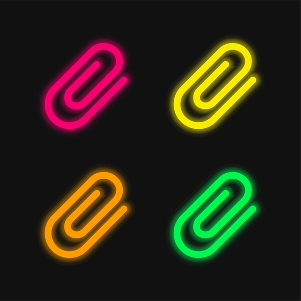 紙クリップツールの接続インターフェイスシンボル4色輝くネオンベクトルアイコン - ベクター画像