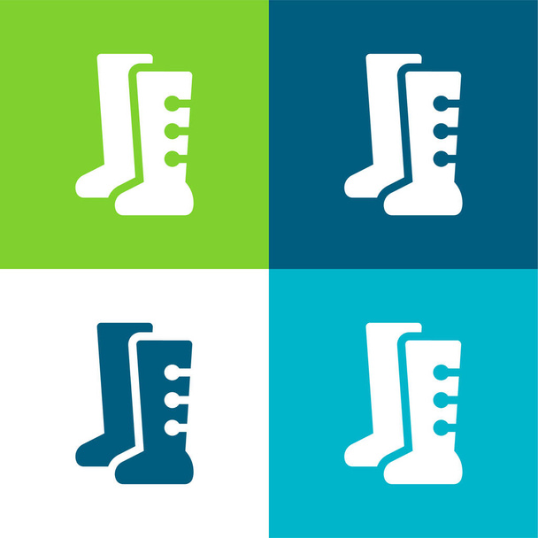 Botas planas de cuatro colores mínimo icono conjunto - Vector, imagen