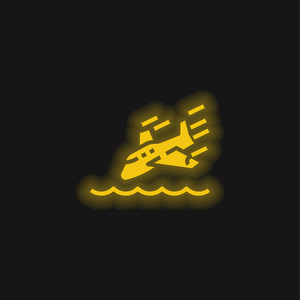 Samolot żółty świecący neon ikona - Wektor, obraz